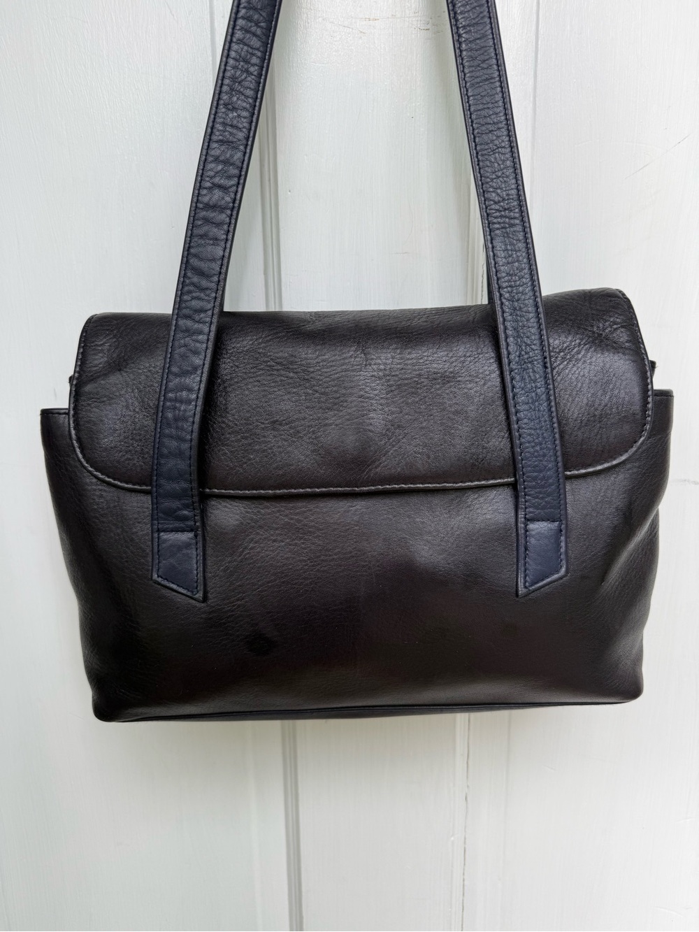 Classic Navy Blue Flap Over Leather Shoulder Bag